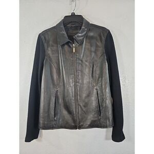 Jaclyn Smith Classic‎ Black Leather Riding Jacket Large, 1990's